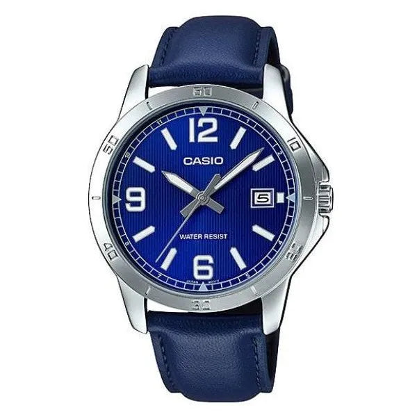 Casio férfi karóra MTP-V004L-2BUDF, kék bőrszíj, 42 mm, dátum, WR30