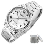 Casio MTP-V001D-7BUDF férfi karóra, ezüst, acél szíj, 38 mm, WR30 + díszdoboz