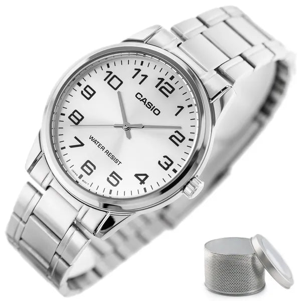 Casio MTP-V001D-7BUDF férfi karóra, ezüst, acél szíj, 38 mm, WR30 + díszdoboz