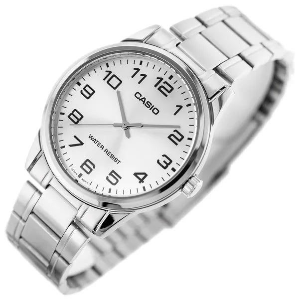 Casio MTP-V001D-7BUDF férfi karóra, ezüst, acél szíj, 38 mm, WR30 + díszdoboz