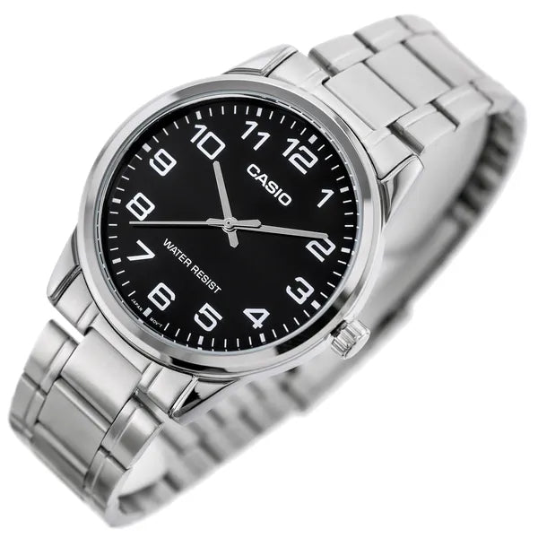 Casio MTP-V001D-1BUDF férfi óra, fekete számlap, acél szíj, 38 mm