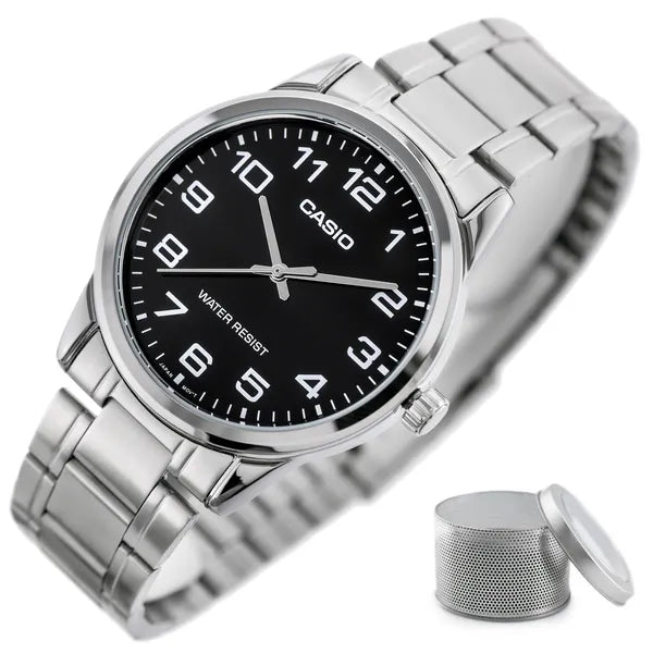 Casio MTP-V001D-1BUDF férfi óra, fekete számlap, acél szíj, 38 mm