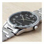 Casio MTP-V001D-1BUDF férfi óra, fekete számlap, acél szíj, 38 mm