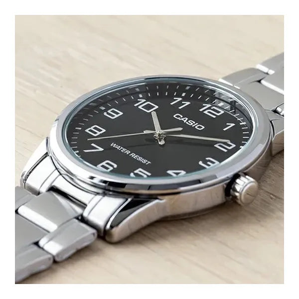 Casio MTP-V001D-1BUDF férfi óra, fekete számlap, acél szíj, 38 mm