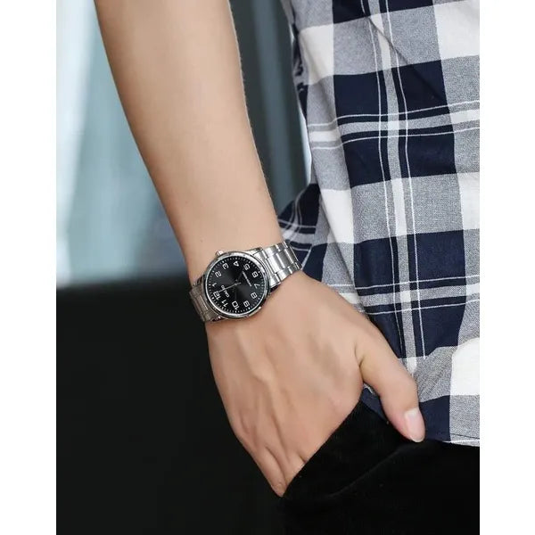 Casio MTP-V001D-1BUDF férfi óra, fekete számlap, acél szíj, 38 mm