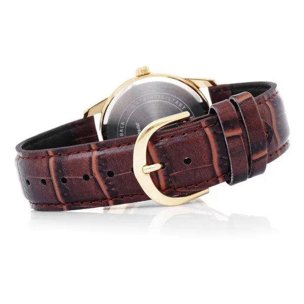 Casio férfi kvarc karóra 38 mm, arany számlap, barna bőrszíj, WR30 MTP-V001GL-9B