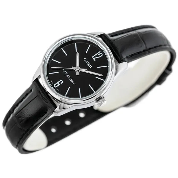 Casio LTP-V005L-1B női karóra, kvarc, fekete bőr szíj, 28 mm, WR30