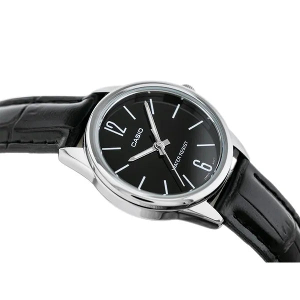 Casio LTP-V005L-1B női karóra, kvarc, fekete bőr szíj, 28 mm, WR30