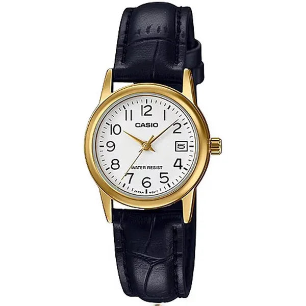 Casio LTP-V002GL-7B2 női karóra, arany tok 25 mm, fehér számlap, bőr szíj, WR30