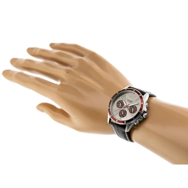 Casio MTP-1374L-7A1V férfi karóra, 44 mm, barna bőr, bézs számlap, WR50, kvarc