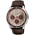 Casio MTP-1374L-7A1V férfi karóra, 44 mm, barna bőr, bézs számlap, WR50, kvarc