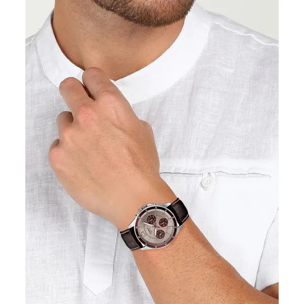 Casio MTP-1374L-7A1V férfi karóra, 44 mm, barna bőr, bézs számlap, WR50, kvarc