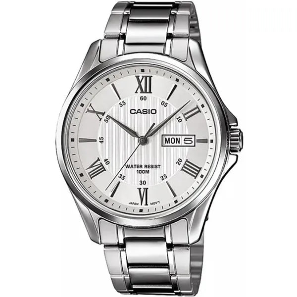 Casio MTP-1384D-7A férfi karóra, acél, ezüst, 41 mm, WR100, dátum