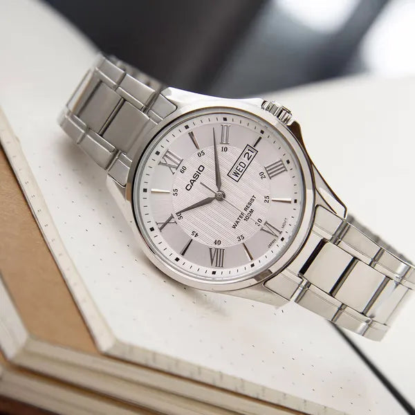 Casio MTP-1384D-7A férfi karóra, acél, ezüst, 41 mm, WR100, dátum