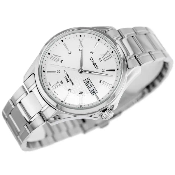 Casio MTP-1384D-7A férfi karóra, acél, ezüst, 41 mm, WR100, dátum