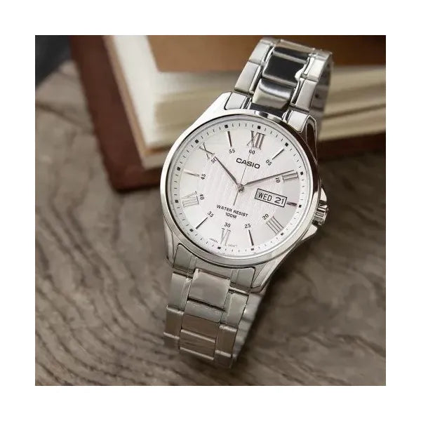 Casio MTP-1384D-7A férfi karóra, acél, ezüst, 41 mm, WR100, dátum