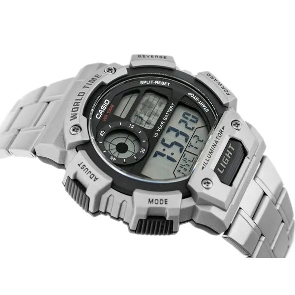 Casio AE‑1400WHD‑1AVDF férfi digitális karóra, acél szíj, WR100, fekete