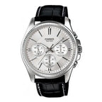 Casio MTP-1375L-7AVDF férfi kvarc karóra, ezüst számlap, fekete bőr, WR50, 42 mm