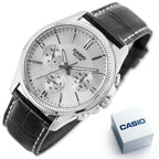 Casio MTP-1375L-7AVDF férfi kvarc karóra, ezüst számlap, fekete bőr, WR50, 42 mm
