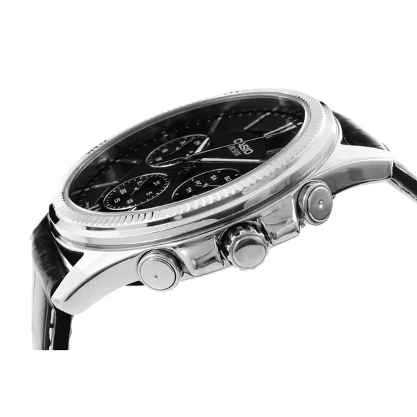Casio MTP-1375L-1A férfi karóra, fekete bőr szíj, 42 mm, WR50, kvarc