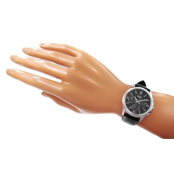 Casio MTP-1375L-1A férfi karóra, fekete bőr szíj, 42 mm, WR50, kvarc