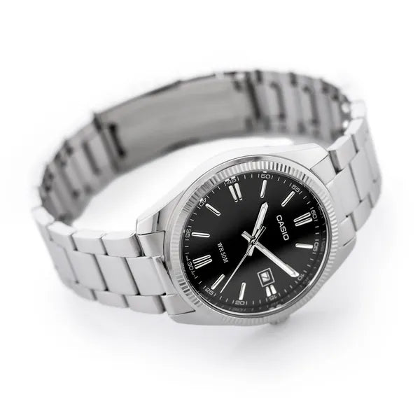Casio MTP-1302PD-1A1 férfi karóra, rozsdamentes acél szíj, fekete számlap, WR50
