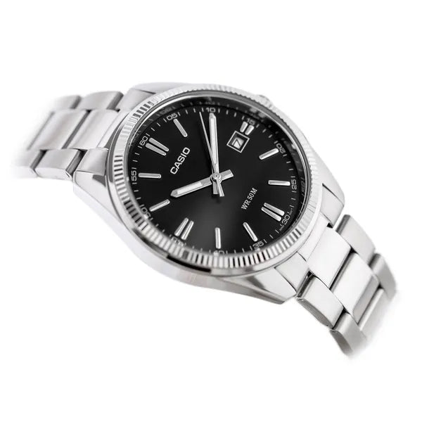 Casio MTP-1302PD-1A1 férfi karóra, rozsdamentes acél szíj, fekete számlap, WR50