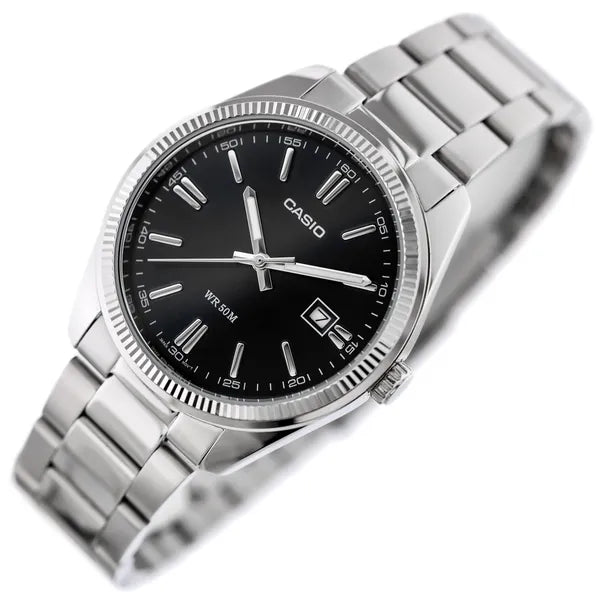 Casio MTP-1302PD-1A1 férfi karóra, rozsdamentes acél szíj, fekete számlap, WR50