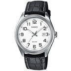 Casio férfi karóra MTP-1302PL-7B, bőr szíj, fehér, WR50, dátum, 38 mm
