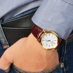 Casio MTP-1183Q-7ADF férfi karóra, arany tok, fehér számlap, barna bőr, 38 mm