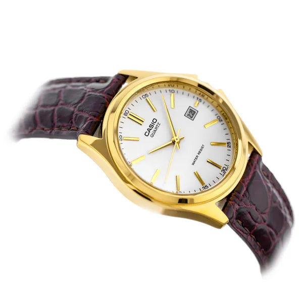 Casio MTP-1183Q-7ADF férfi karóra, arany tok, fehér számlap, barna bőr, 38 mm
