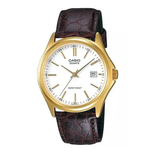 Casio MTP-1183Q-7ADF férfi karóra, arany tok, fehér számlap, barna bőr, 38 mm