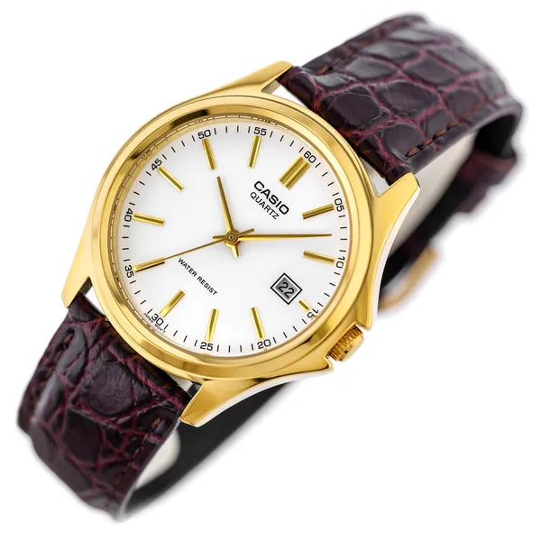 Casio MTP-1183Q-7ADF férfi karóra, arany tok, fehér számlap, barna bőr, 38 mm