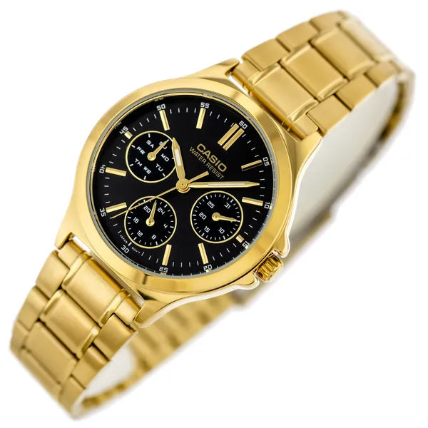 Casio LTP-V300G-1AUDF női karóra, arany nemesacél, fekete számlap, 33 mm, WR30