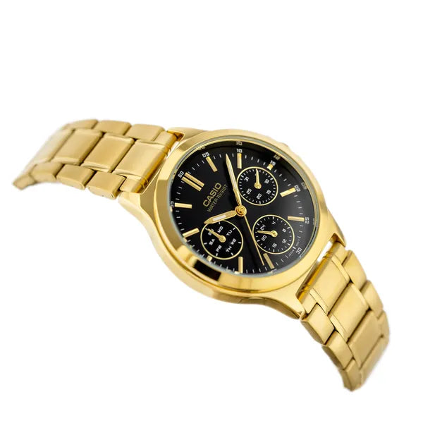 Casio LTP-V300G-1AUDF női karóra, arany nemesacél, fekete számlap, 33 mm, WR30