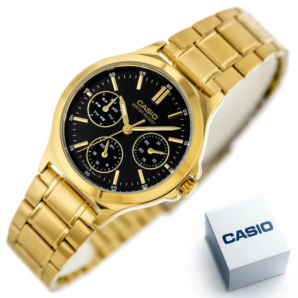 Casio LTP-V300G-1AUDF női karóra, arany nemesacél, fekete számlap, 33 mm, WR30