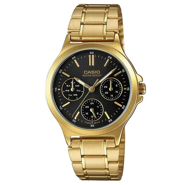 Casio LTP-V300G-1AUDF női karóra, arany nemesacél, fekete számlap, 33 mm, WR30