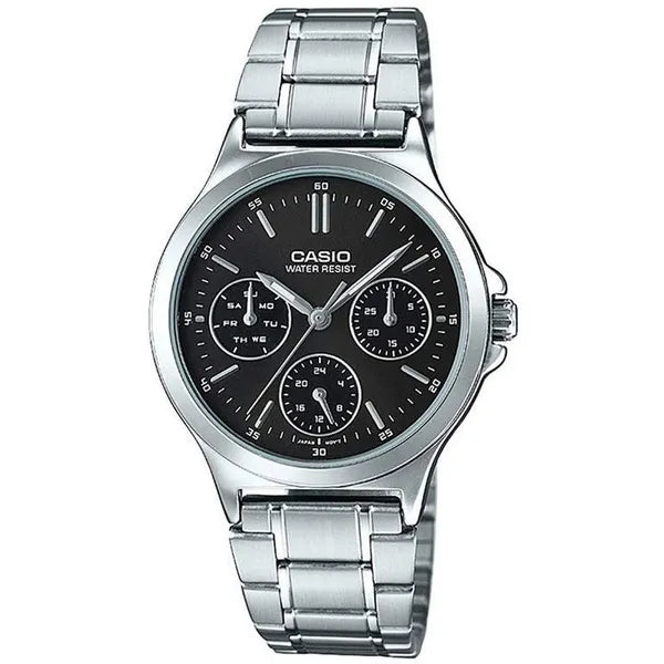 Casio LTP-V300D-1A női karóra, fekete számlap, acél szíj, 33 mm, WR30