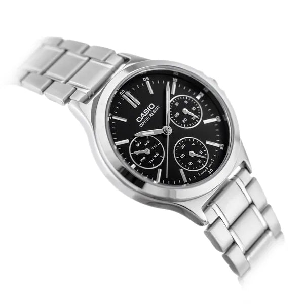 Casio LTP-V300D-1A női karóra, fekete számlap, acél szíj, 33 mm, WR30