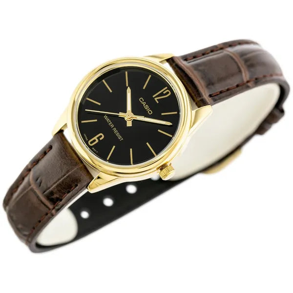 Casio LTP-V005GL-1BUDF női karóra, arany tok, barna bőr, 28 mm, WR30
