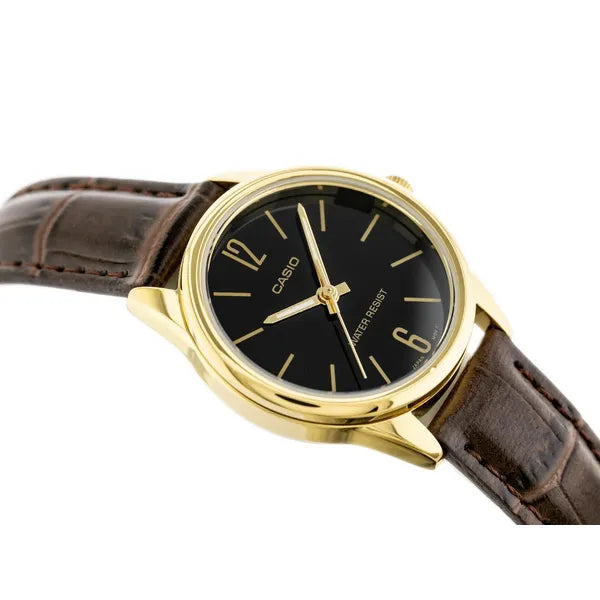 Casio LTP-V005GL-1BUDF női karóra, arany tok, barna bőr, 28 mm, WR30