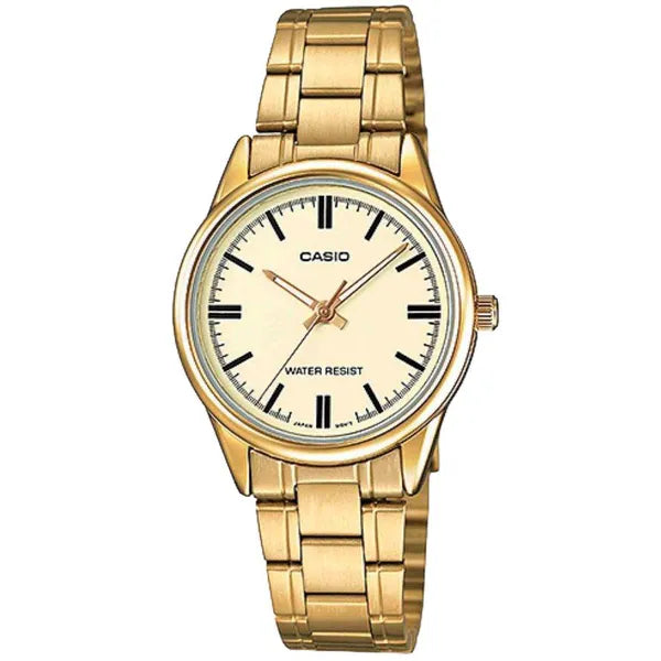 Casio LTP-V005D-9AUDF női karóra, 28 mm, acél, WR30, dátum, sárga