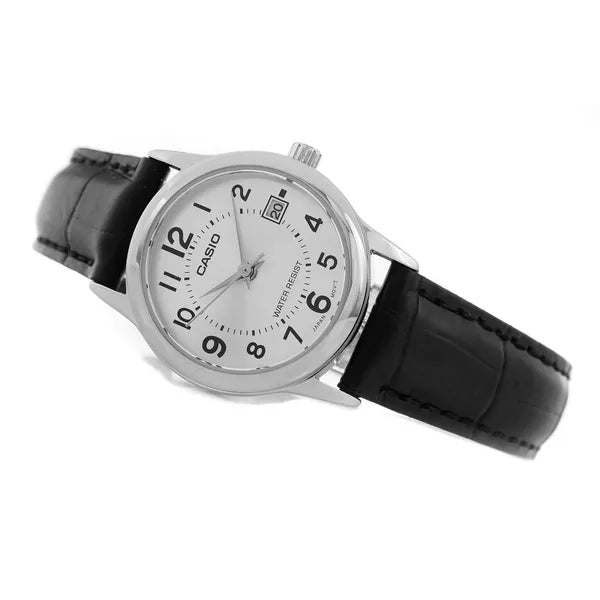 Casio LTP-V002L-7BUDF női karóra, bőr szíj, ezüst számlap, WR30, 25 mm