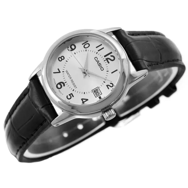 Casio LTP-V002L-7BUDF női karóra, bőr szíj, ezüst számlap, WR30, 25 mm