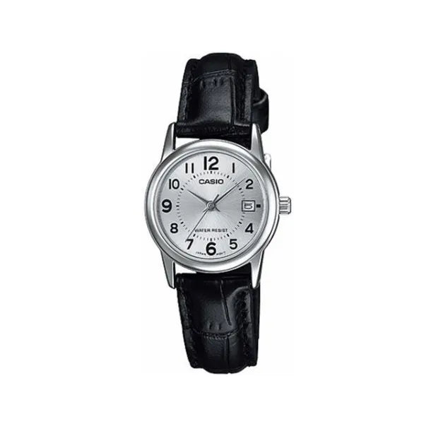 Casio LTP-V002L-7BUDF női karóra, bőr szíj, ezüst számlap, WR30, 25 mm