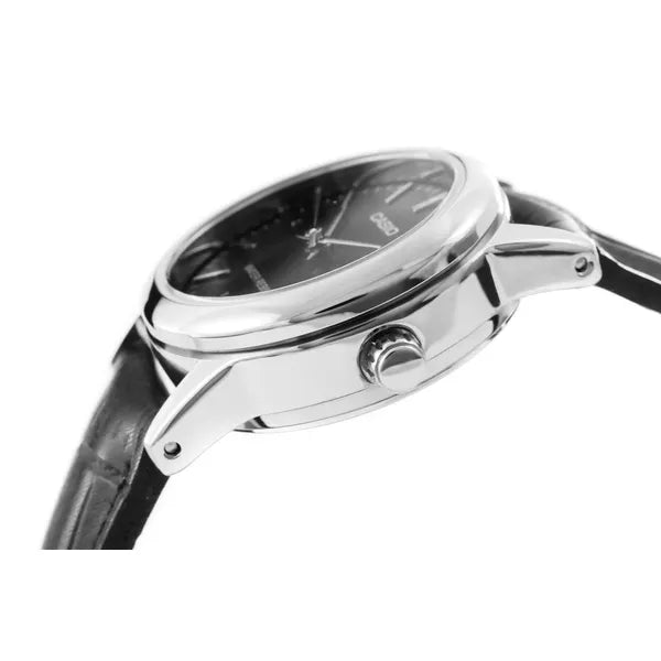 Casio LTP-V002L-1AUDF női karóra, 25 mm, fekete számlap, bőr szíj, dátum, WR30