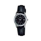Casio LTP-V002L-1AUDF női karóra, 25 mm, fekete számlap, bőr szíj, dátum, WR30