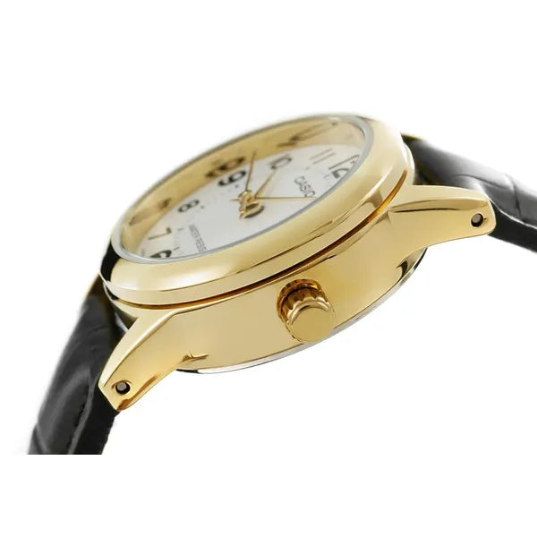 Casio LTP-V002GL-7BUDF női karóra, arany tok, fehér számlap, bőr szíj, WR30