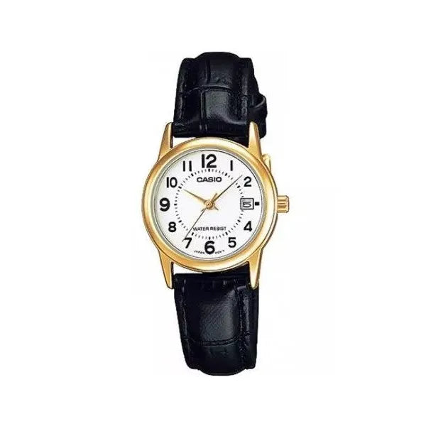 Casio LTP-V002GL-7BUDF női karóra, arany tok, fehér számlap, bőr szíj, WR30