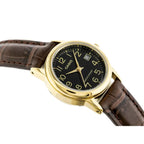 Casio LTP-V002GL-1B női karóra, arany tok, fekete számlap, barna bőr szíj, WR30